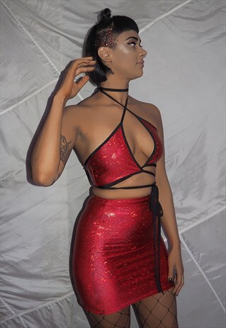 RED HOLOGRAPHIC SKIRT