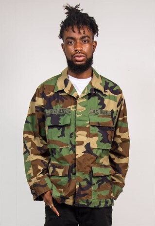 90'S VINTAGE GREEN CAMO PATTERN ARMY US NAVY JACKET