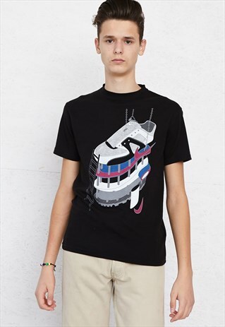 90S VINTAGE BLACK NIKE LOGO CREW NECK T-SHIRT
