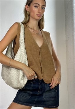 Knitted Waistcoat Cardigan Jumper Brown Cottage