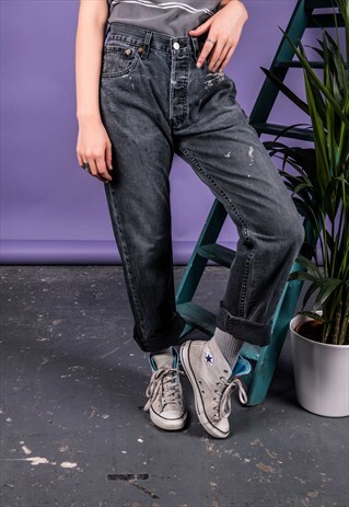 VINTAGE LEVI'S 501 GREY PAINT MOM JEANS