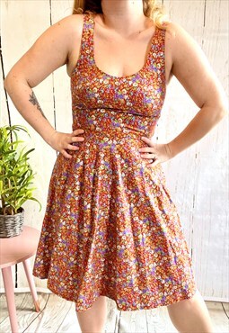 Vintage Red Floral Strappy 70's Skater Dress