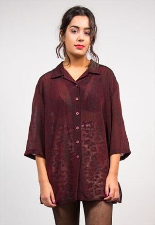 VINTAGE 90'S DARK RED PATTERNED SHEER SHIRT