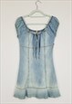 Y2K 00S BLUE DENIM OFF SHOULDER SUMMER FESTIVE MINI DRESS