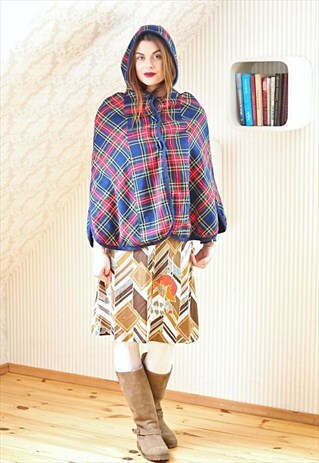 VINTAGE BRIGHT WARM WOOL HOODED CAPE JACKET