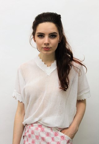 VINTAGE 1980S WHITE SEMI SHEER KNITTED JUMPER