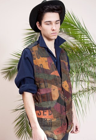 MEN'S SUEDE VEST, SLEEVELESS VINTAGE JACKET, GRUNGE VESTCOAT