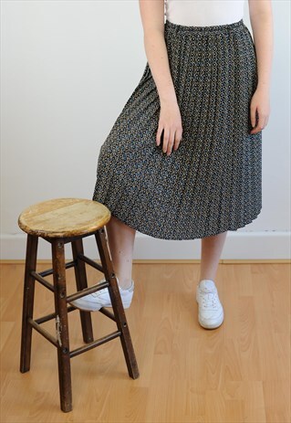 WOMENS VINTAGE 80S SKIRT PATTERNED PLEATED HIGH WAIST SKIRT