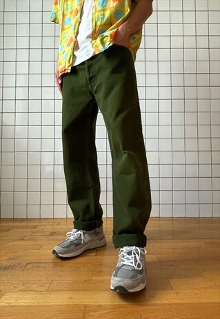Vintage LEVIS 501 Jeans Denim Pants Baggy 90s Green