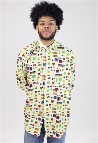 VINTAGE 90S PATTERNED YELLOW CORD SHIRT