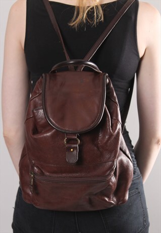 VINTAGE 90S DARK BROWN LEATHER BACKPACK RUCKSACK BAG