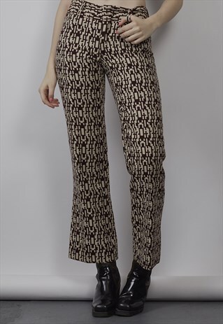 VINTAGE 70'S PATTERNED BROWN FLARED TROUSERS