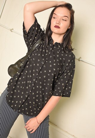 VINTAGE 90S FESTIVAL MOMS SHIRT BLOUSE IN BLACK