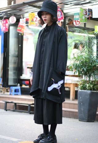 KOREAN STYLE CARDIGAN IN BLACK WITH POCKET EMBROIDERY
