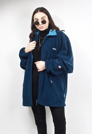 90'S RETRO NAVY OVERSIZED FLEECE JACKET