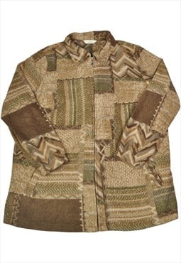 Vintage Fleece Jacket  Patchwork Pattern Beige Ladies Large