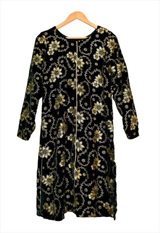 VINTAGE 1970S FOREST GREEN VELVET DRESS