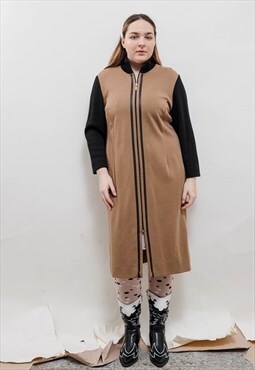 Vintage 70s Bodycon Contrast Striped Long Sleeve Midi Dress 
