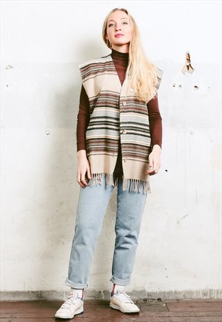 VINTAGE 90S AZTEC STRIPED FRINGE VEST