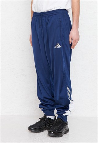 VINTAGE RETRO NAVY ADIDAS TRACK BOTTOMS JOGGERS