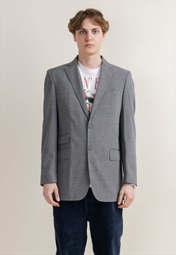 Vintage 90s Classic Minimal Grey Double Pocket Blazer Unisex