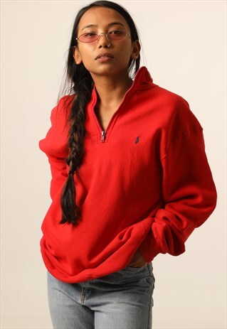 VINTAGE RALPH LAUREN EMBROIDERED LOGO 1/4 ZIP SWEATSHIRT