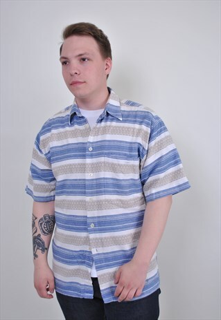 VINTAGE MEN'S STRIPED SHIRT, 80S PATTERN HERITAGE SHIRT