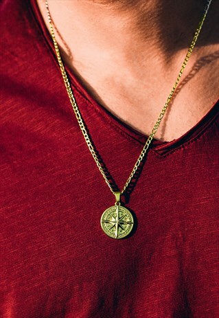 COMPASS PENDANT NECKLACE CHAIN- GOLD