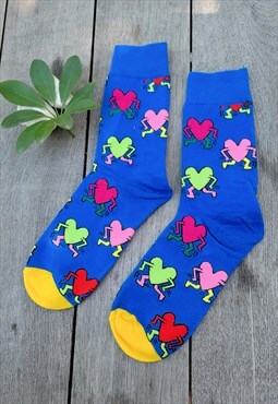 Love Pattern Cozy Socks in Blue