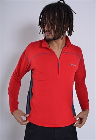 VINTAGE BERGHAUS 1/4 ZIP SWEATSHIRT JUMPER RED