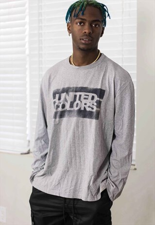 VINTAGE BENETTON LONG SLEEVE LOGO T-SHIRT 90S XL 8.8