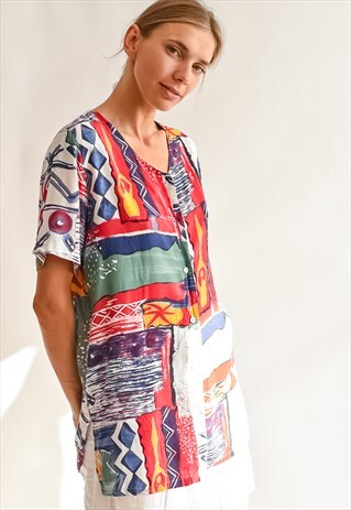 VINTAGE 70S FESTIVAL SHIRT IN ABSTRACT PATTERN