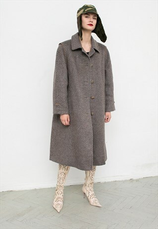 VINTAGE LLAMA LONG COAT BROWN LONG MAXI WARM WINTER JACKET