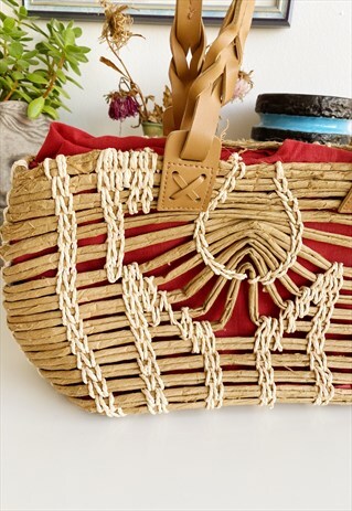 VINTAGE Y2K 00S STRAW RAFFIA SHOULDER BEACH BAG BOHO