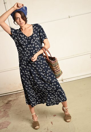 VINTAGE 90S PARIS CHIC MIDI TEA DRESS WITH FLORAL PRINT