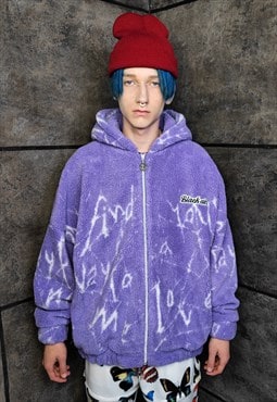 Anime fleece jacket faux fur graffiti bomber jacket purple