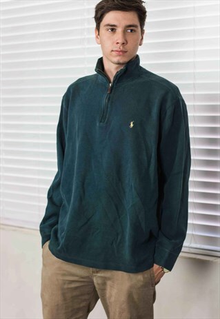VINTAGE POLO RALPH LAUREN 1/4 ZIP JUMPER LOGO 90S XXL 23.1