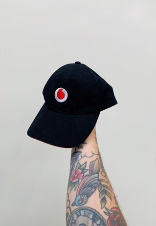 vintage 90s vodafone Embroidered Black Hat Cap