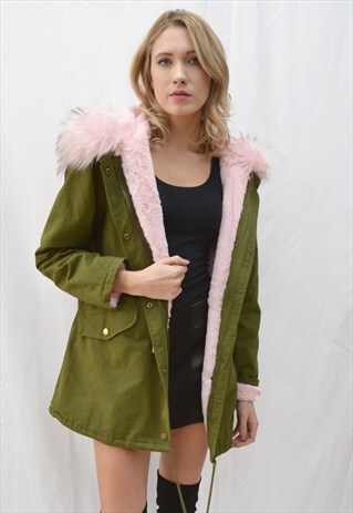 FAUX FUR HOODED AMERICAN STYLE PARKA JACKET