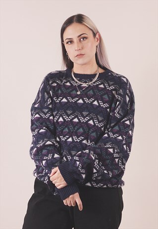 VINTAGE 80'S OVERSIZED CRAZY PATTERNED KNITTED JUMPER /A2104