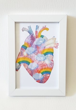 VALENTINES A5 UNICORN RAINBOW ANATOMICAL HEART ART PRINT