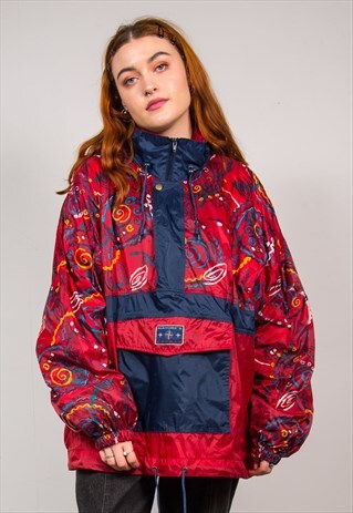 VINTAGE 90'S RED ABSTRACT CAGOULE JACKET