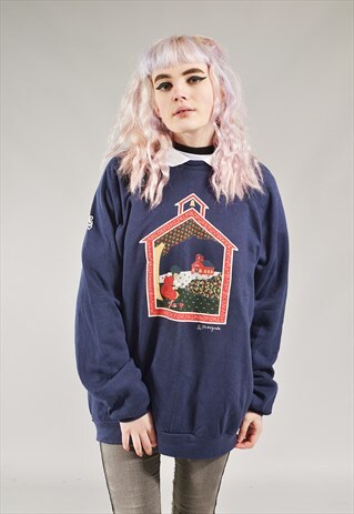 VINTAGE ALPHABET HOUSE SWEATER NAVY BLUE