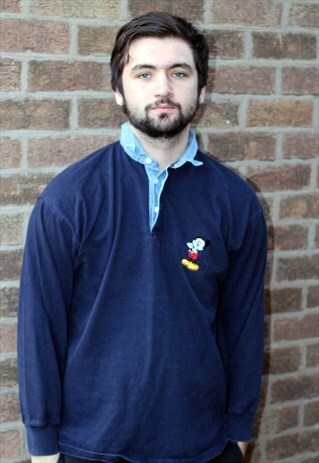 VINTAGE MICKEY MOUSE DISNEY DENIM COLLAR RUGBY SHIRT
