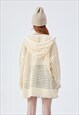 KNITTED MESH HOODIE TRANSPARENT GRUNGE KNITWEAR TOP IN CREAM