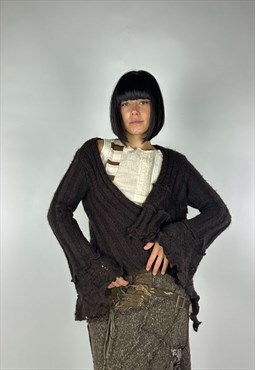Vintage 00s Fairy Grunge Asymmetric Wool Cardigan