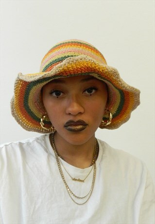 ORANGE MULTI STRIPES CROCHET HAT