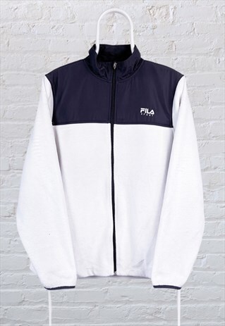 VINTAGE FILA FLEECE JACKET WHITE WOMEN'S XL