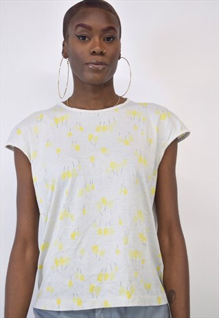 VINTAGE 90S VALENTINO WHITE YELLOW PRINTED TOP
