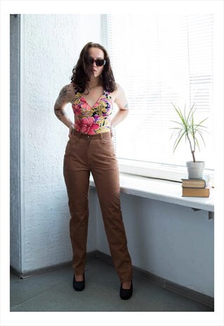 VINTAGE 80'S BROWN SUEDE STRAIGHT SOFT LEATHER TROUSERS